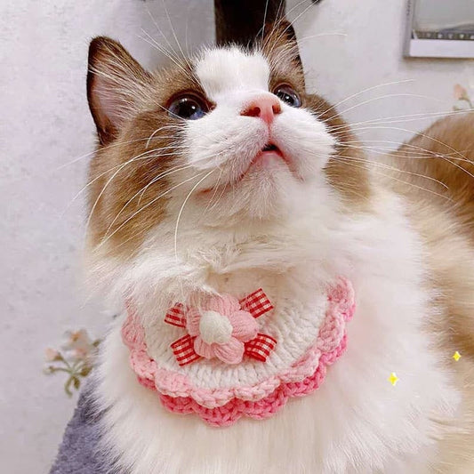 Crochet Pet Saliva Towel Pink Flower Collar