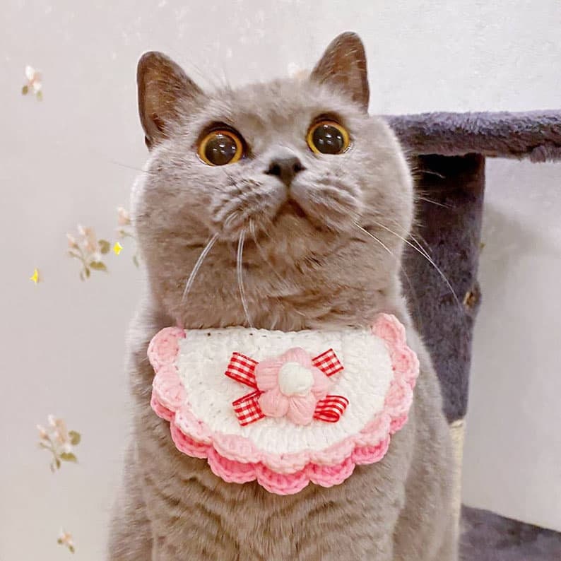 Crochet Pet Saliva Towel Pink Flower Collar