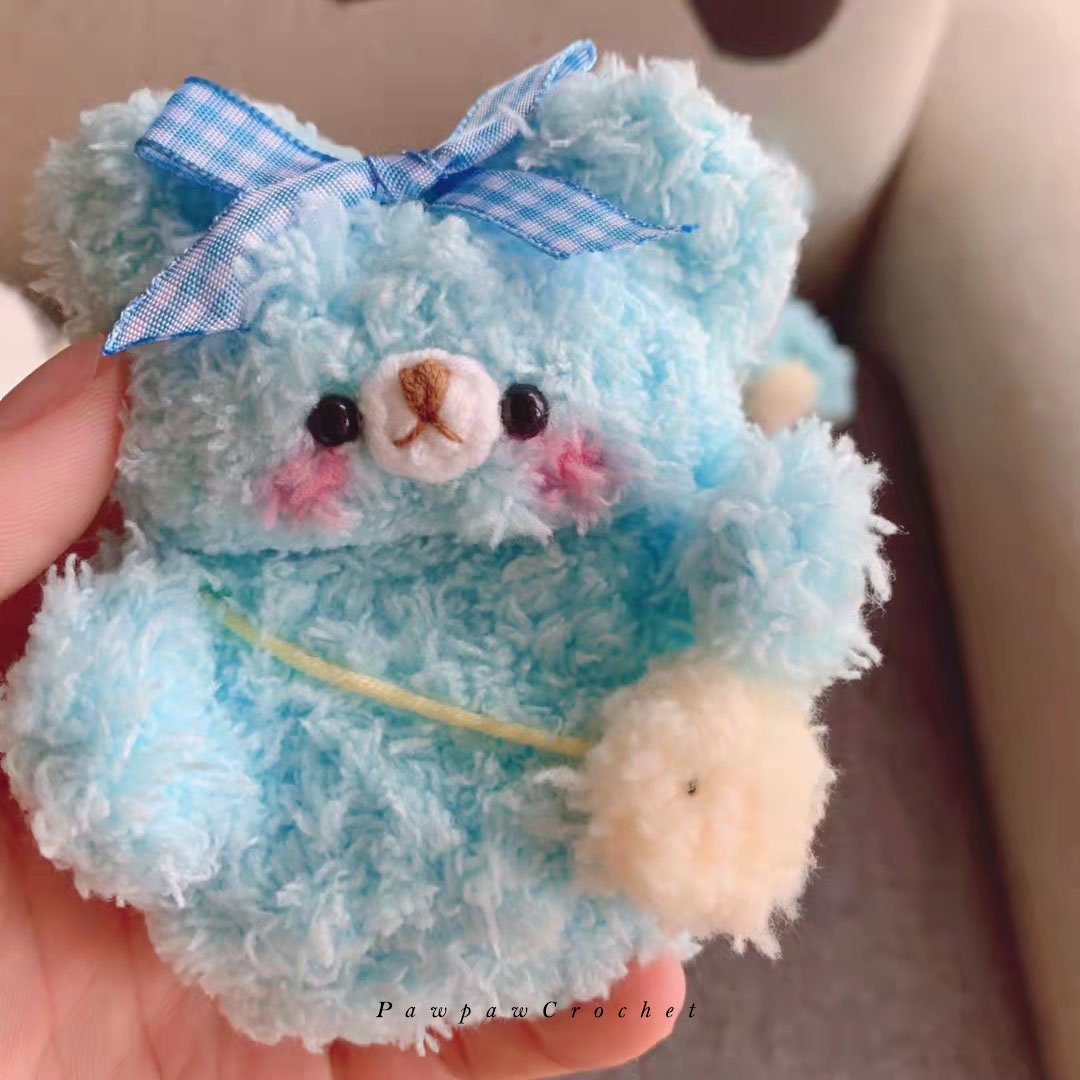 Crochet Blue Fluffy Bear Airpod Case