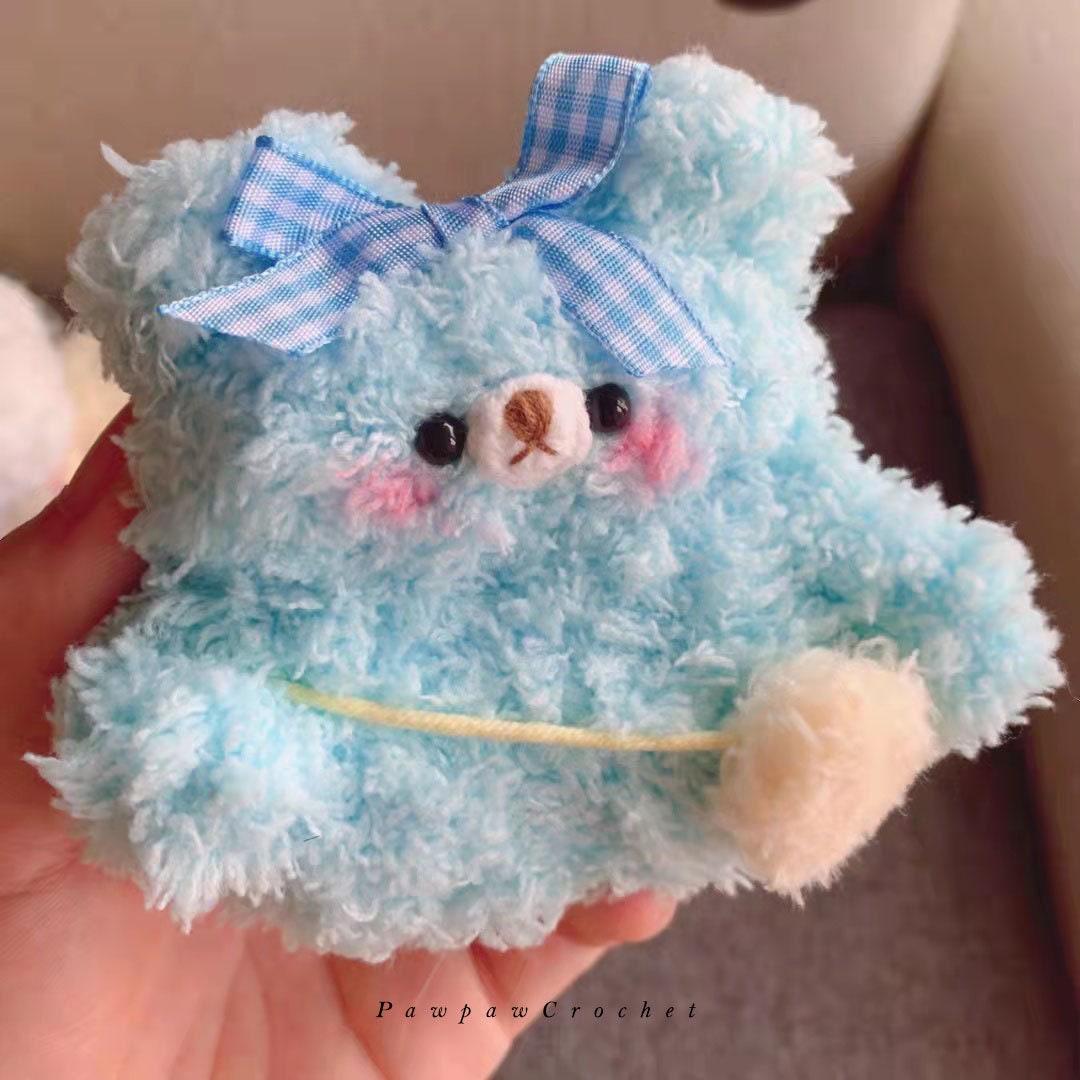 Crochet Blue Fluffy Bear Airpod Case