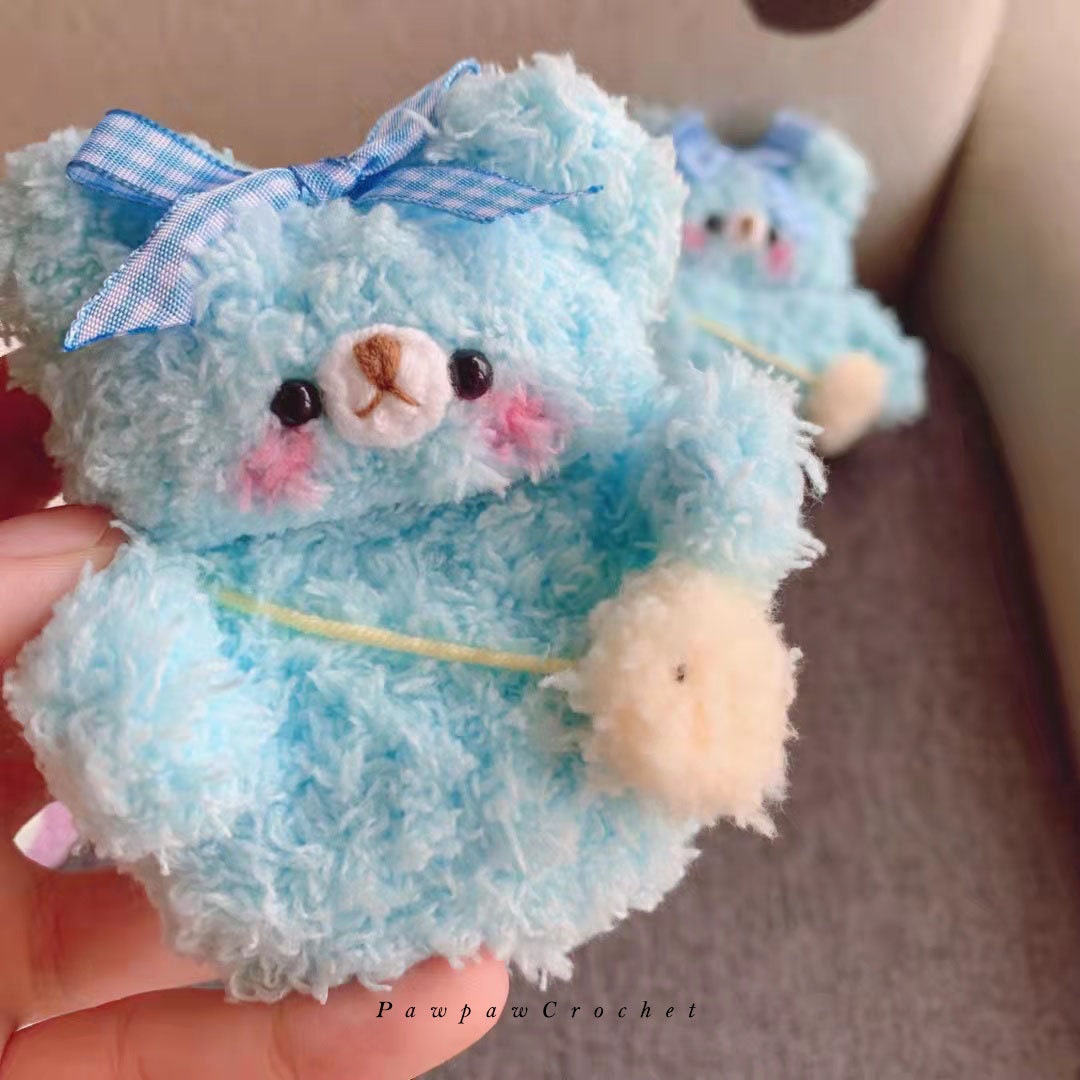 Crochet Blue Fluffy Bear Airpod Case