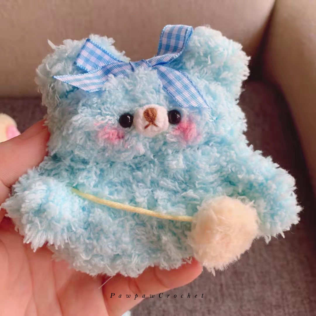 Crochet Blue Fluffy Bear Airpod Case