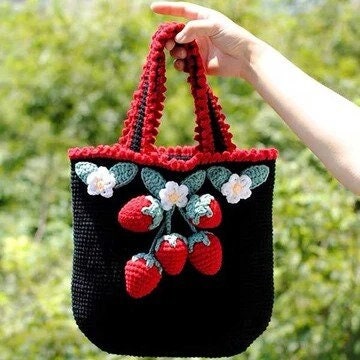Crochet Strawberry Bags Fruit Bag, Flower Bags, Romantic Strawberry Garden