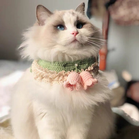 Crochet Pet Collar Bell Orchid Cat Collar