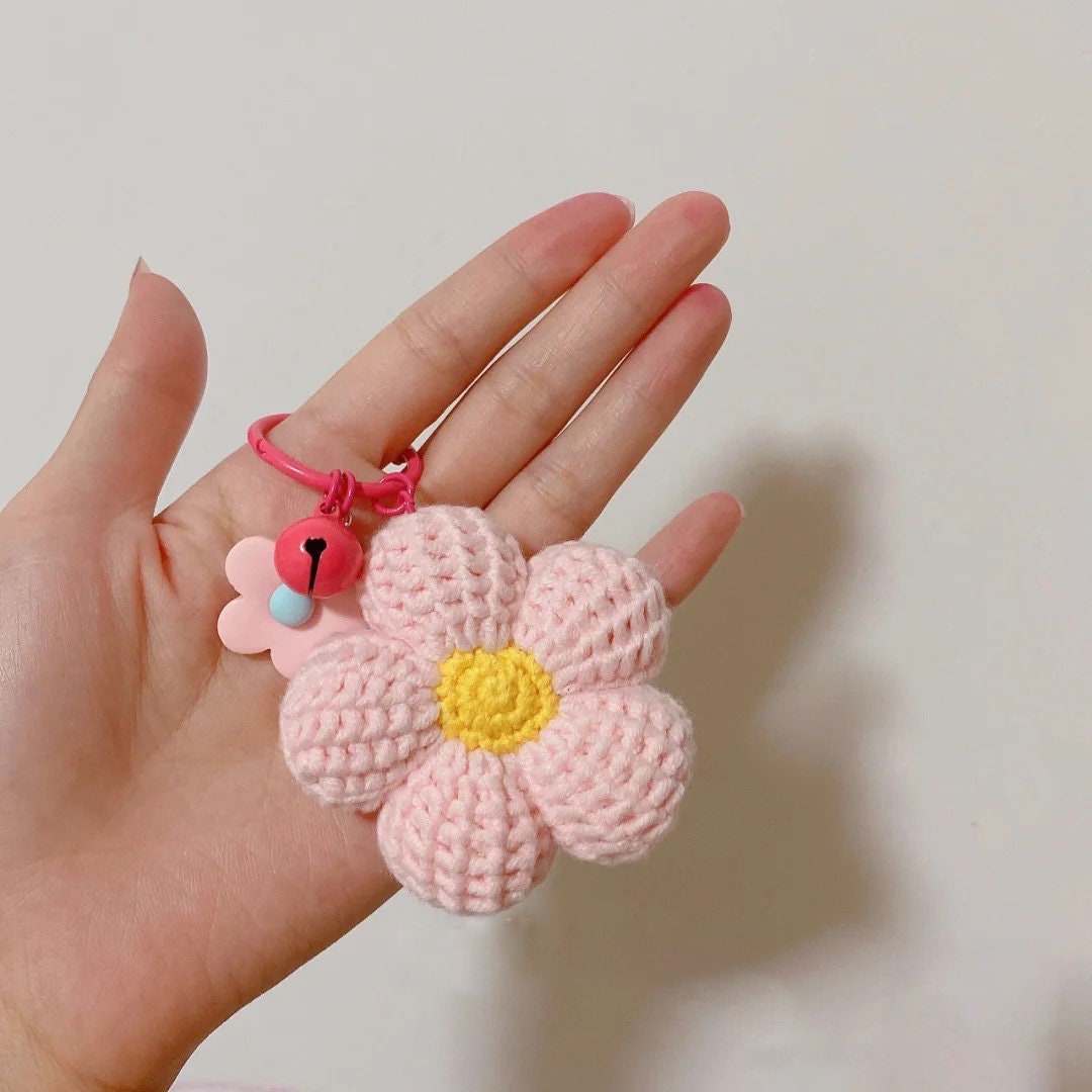 Crochet Flower Keychain Handmade KeyRing