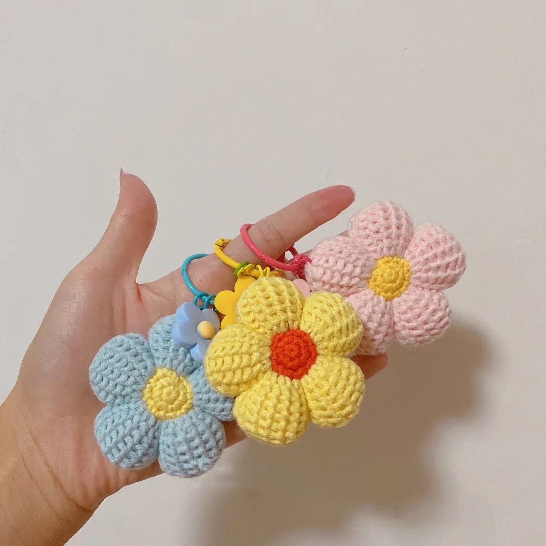 Crochet Flower Keychain Handmade KeyRing