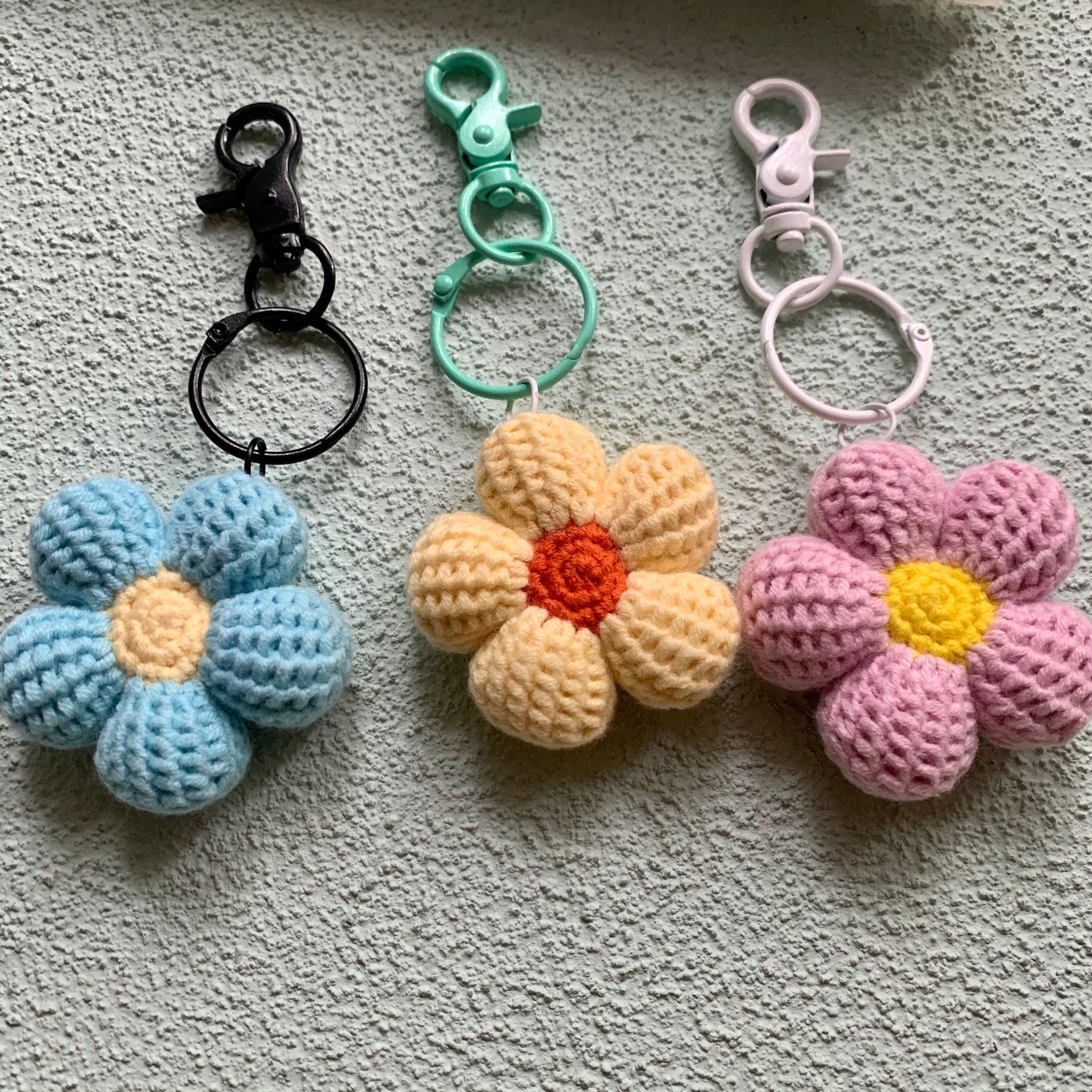 Crochet Flower Keychain Handmade KeyRing